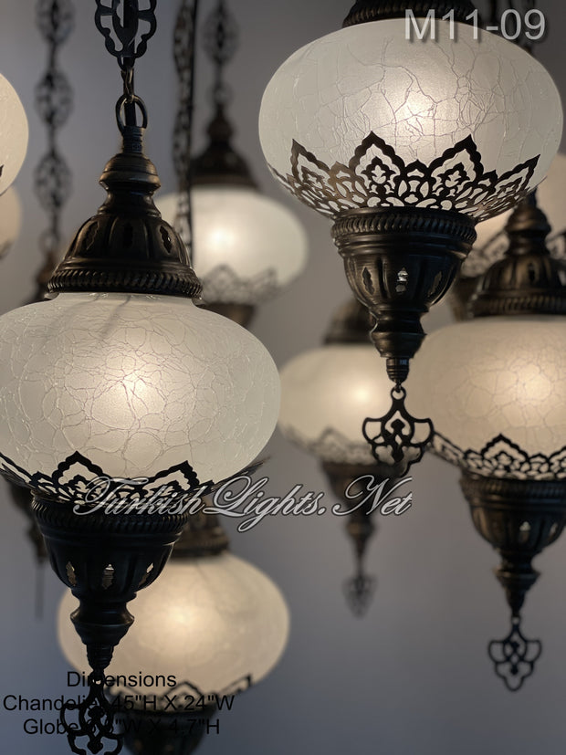 11-BALL TURKISH SULTAN OTTOMAN CHANDELIER, LARGE GLOBES ID: M11-09