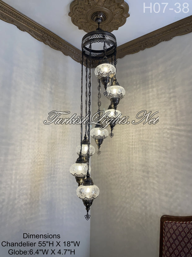 7 (L) BALL TUHRKISH WATER DROP MOSAIC CHANDELIER WİTH LARGE GLOBES H07-38