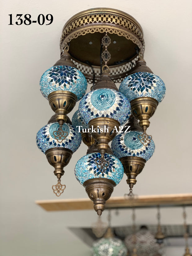 7 - BALL SULTAN  CHANDELIER (Medium globe) , Short Chandelier Flush Against the ceiling - TurkishLights.NET