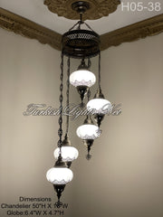 5 (L) BALL TURKISH WATER DROP MOSAIC CHANDELIER WİTH LARGE GLOBES 9 TO CHOOSE
