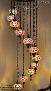 11 (L) BALL TURKISH WATER DROP MOSAIC CHANDELIER WİTH LARGE GLOBES H11-38