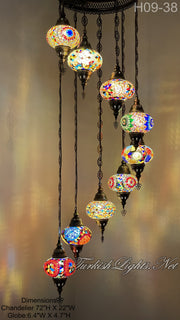 9 (L) BALL TURKISH WATER DROP MOSAIC CHANDELIER WİTH LARGE GLOBES H09-38