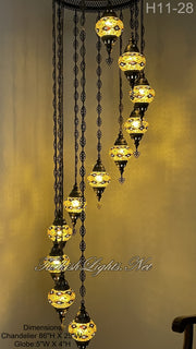 11 (M) BALL TURKISH WATER DROP MOSAIC CHANDELIER WİTH MEDIUM GLOBES H11-28