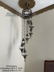 7 (L) BALL TUHRKISH WATER DROP MOSAIC CHANDELIER WİTH LARGE GLOBES H07-38