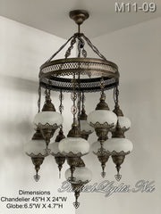 11-BALL TURKISH SULTAN OTTOMAN CHANDELIER, LARGE GLOBES ID: M11-09