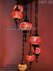 7 (M) BALL TURKISH WATER DROP MOSAIC CHANDELIER WİTH MEDIUM GLOBES H07-28