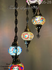 5 (M) BALL TURKISH WATER DROP MOSAIC CHANDELIER WİTH MEDIUM GLOBES H05-28