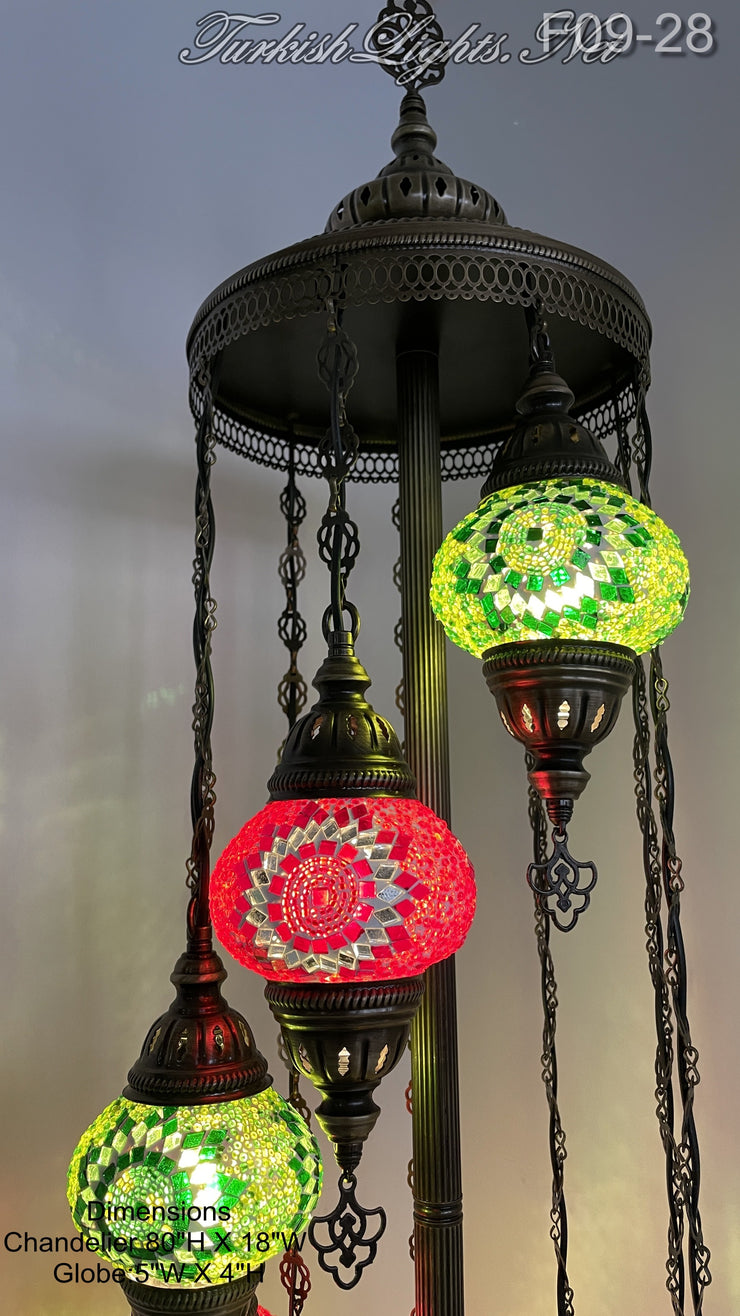 9 BALL TURKISH MOSAIC FLOOR LAMP WITH MEDIUM GLOBES F9-28