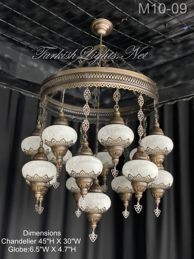 15-BALL TURKISH SULTAN MOSAIC CHANDELIER, LARGE GLOBES,  9 TO CHOOSE