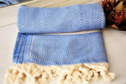 BEST QUALITY ELMAS TURKISH BATH TOWEL, TURKISH PESHTEMAL, BLUE - TurkishLights.NET