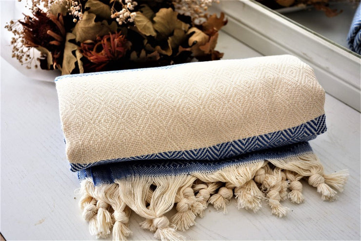 BEST QUALITY ELMAS TURKISH BATH TOWEL, TURKISH PESHTEMAL, BLUE - TurkishLights.NET