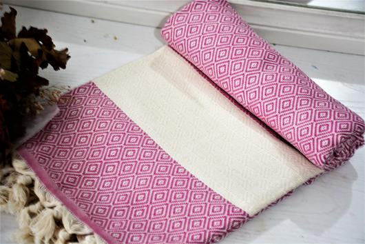 BEST QUALITY ELMAS TURKISH BATH TOWEL, TURKISH PESHTEMAL, PINK - TurkishLights.NET