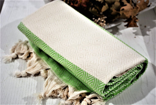 BEST QUALITY ELMAS TURKISH BATH TOWEL, TURKISH PESHTEMAL, GREEN - TurkishLights.NET