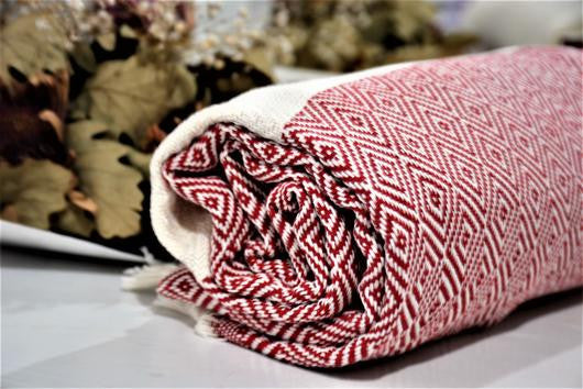 BEST QUALITY ELMAS TURKISH BATH TOWEL, TURKISH PESHTEMAL, RED - TurkishLights.NET