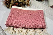 BEST QUALITY ELMAS TURKISH BATH TOWEL, TURKISH PESHTEMAL, RED - TurkishLights.NET