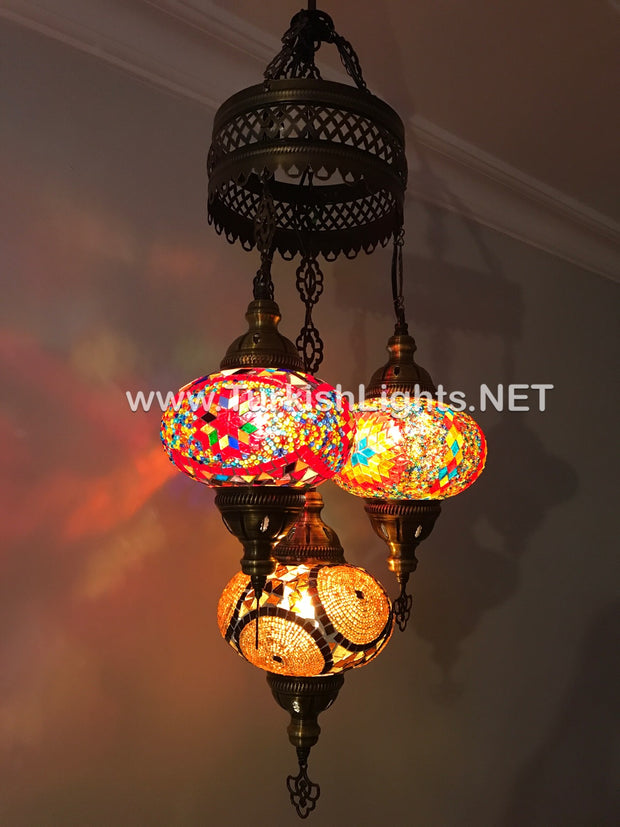 4 - BALL SULTAN TURKISH MOSAIC CHANDELIER WITH   LARGE GLOBES - TurkishLights.NET