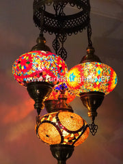 4 - BALL SULTAN TURKISH MOSAIC CHANDELIER WITH   LARGE GLOBES - TurkishLights.NET