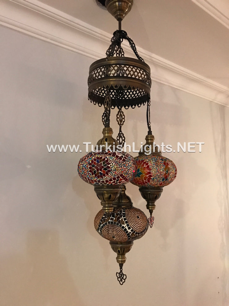 4 - BALL SULTAN TURKISH MOSAIC CHANDELIER WITH   LARGE GLOBES - TurkishLights.NET