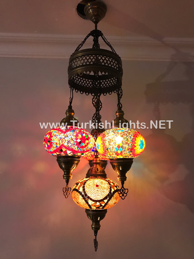 4 - BALL SULTAN TURKISH MOSAIC CHANDELIER WITH   LARGE GLOBES - TurkishLights.NET