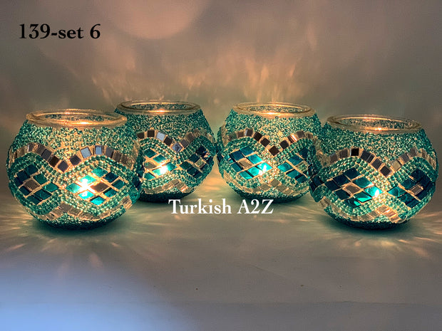 Set Of 4 Turkish Mosaic Candle Holders,ID: 139-06 - TurkishLights.NET