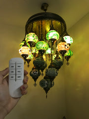 Turkish Mosaic Chandelier With 21 Medium Globes (with remote) ,ID: 142, FREE SHIPPING - TurkishLights.NET