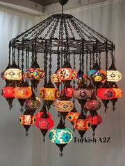 Turkish Mosaic Chandelier With 37 Large Globes  ,ID: 144, FREE SHIPPING - TurkishLights.NET