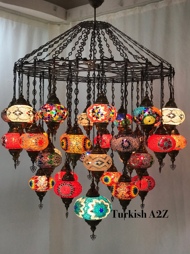 Turkish Mosaic Chandelier With 37 Large Globes  ,ID: 144, FREE SHIPPING - TurkishLights.NET