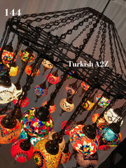 Turkish Mosaic Chandelier With 37 Large Globes  ,ID: 144, FREE SHIPPING - TurkishLights.NET