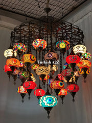 Turkish Mosaic Chandelier With 37 Large Globes  ,ID: 144, FREE SHIPPING - TurkishLights.NET