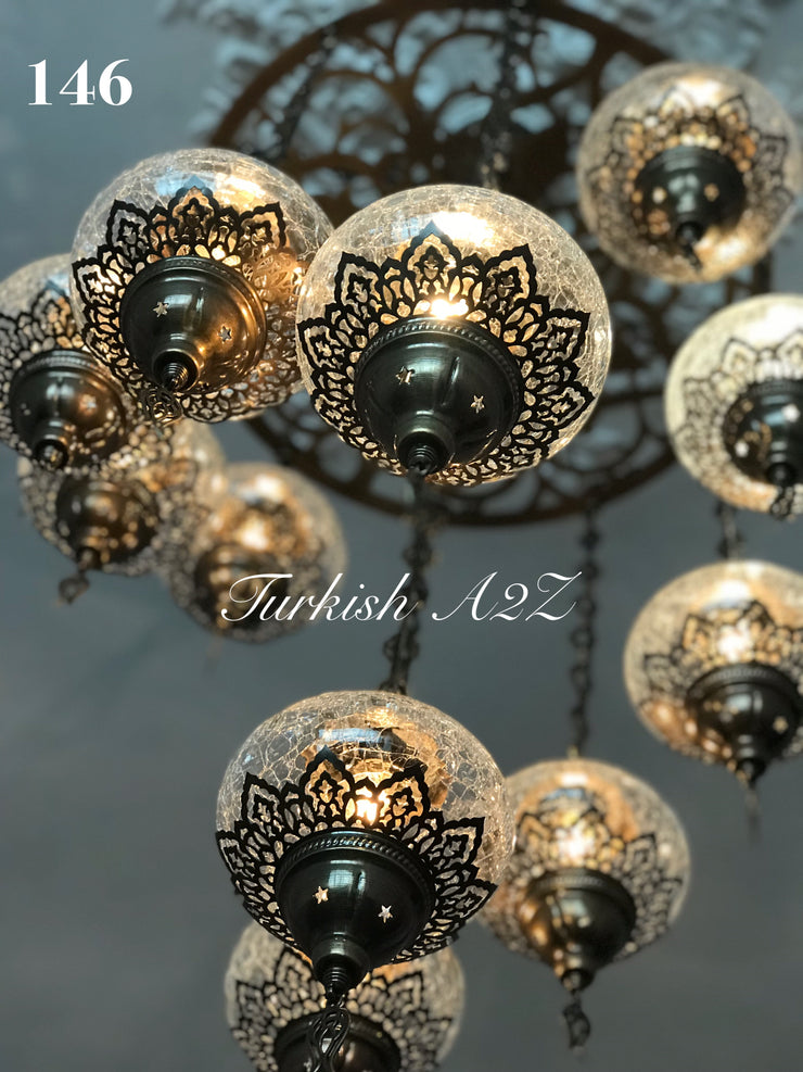 Ottoman Chandelier With 11  Crack Globes , ID:146 - TurkishLights.NET
