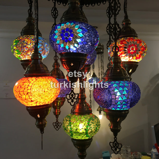 9-BALL TURKISH SULTAN MOSAIC CHANDELIER - TurkishLights.NET