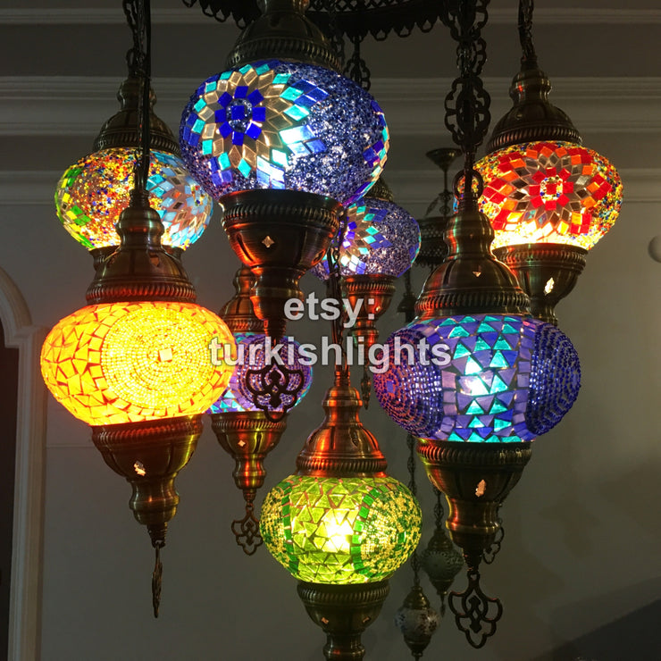 9-BALL TURKISH SULTAN MOSAIC CHANDELIER - TurkishLights.NET