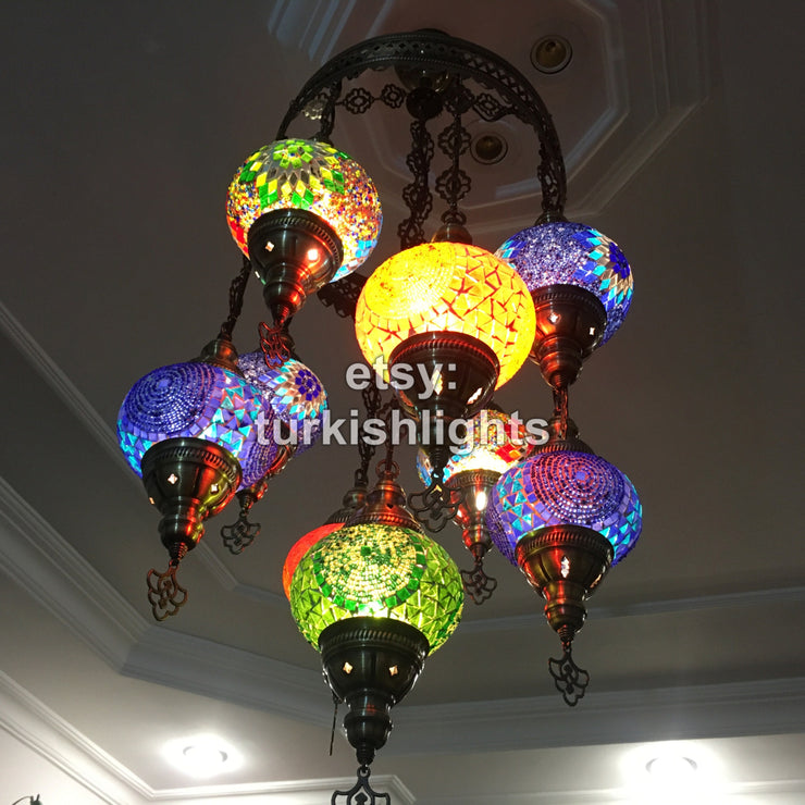 9-BALL TURKISH SULTAN MOSAIC CHANDELIER - TurkishLights.NET