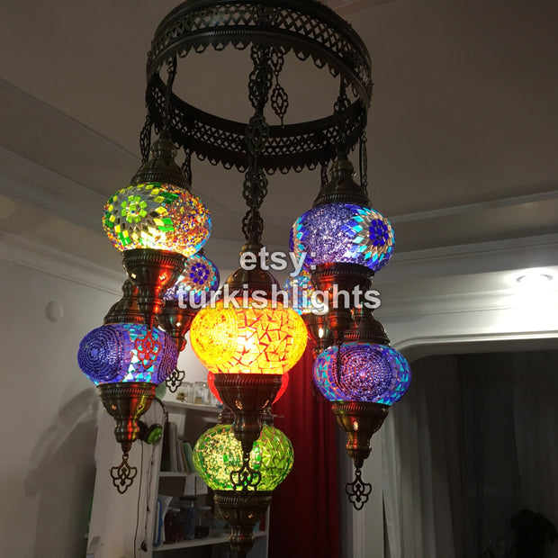 9-BALL TURKISH SULTAN MOSAIC CHANDELIER - TurkishLights.NET