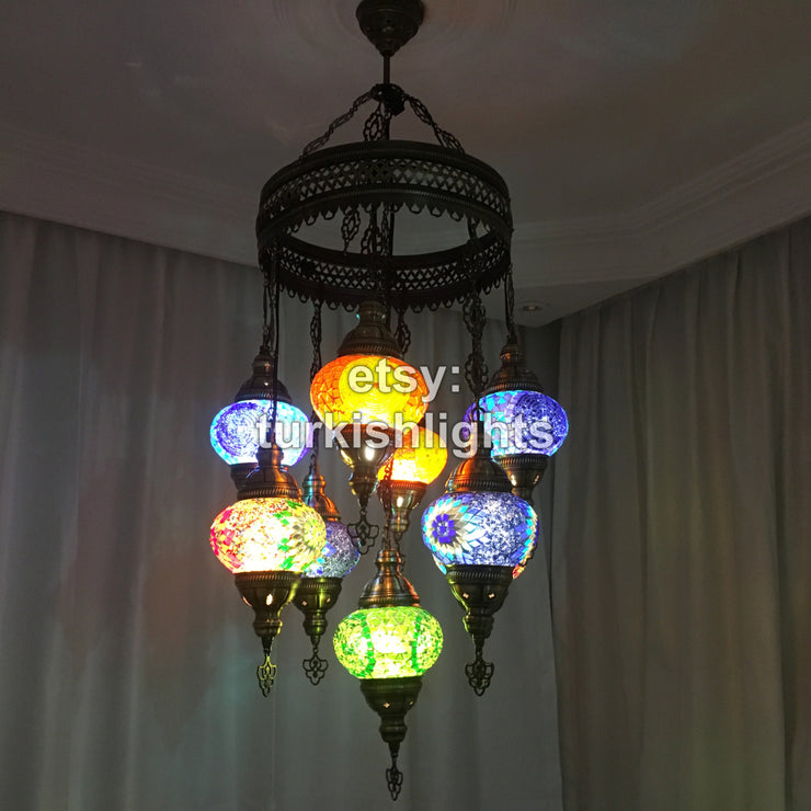 9-BALL TURKISH SULTAN MOSAIC CHANDELIER - TurkishLights.NET