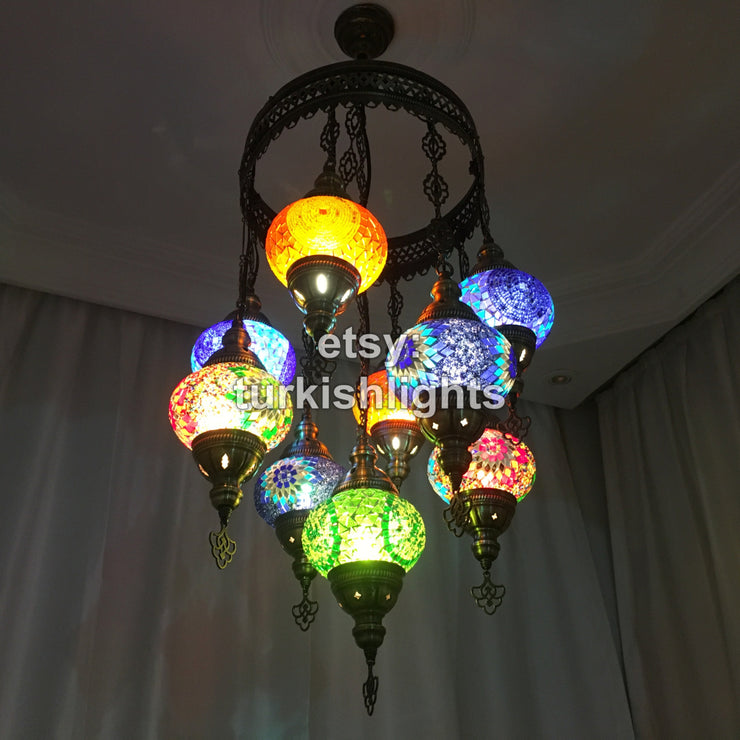 9-BALL TURKISH SULTAN MOSAIC CHANDELIER - TurkishLights.NET