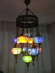 9-BALL TURKISH SULTAN MOSAIC CHANDELIER - TurkishLights.NET