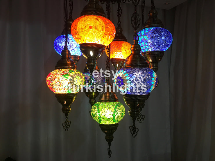 9-BALL TURKISH SULTAN MOSAIC CHANDELIER - TurkishLights.NET