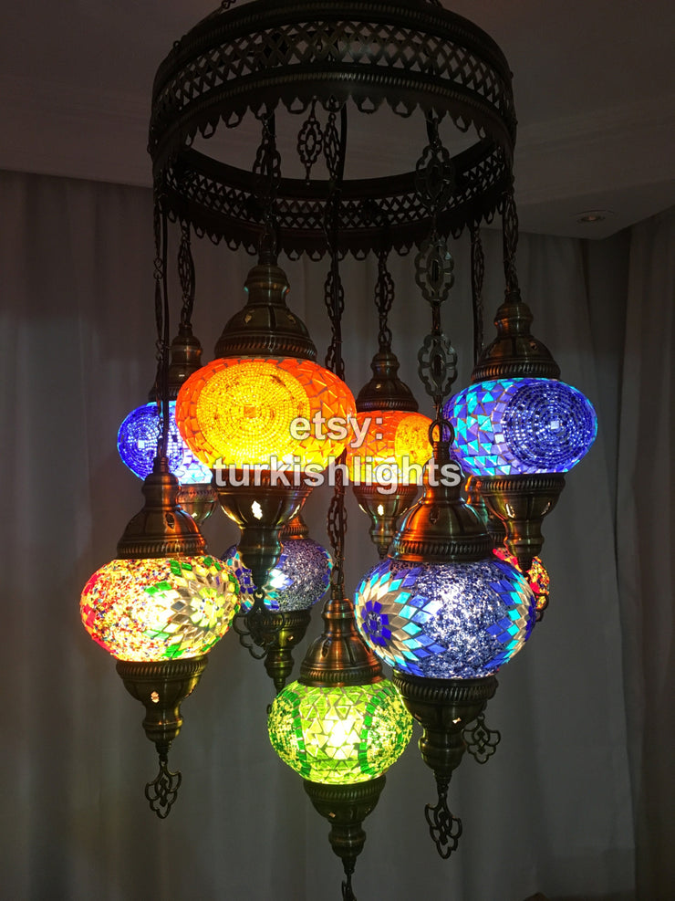 9-BALL TURKISH SULTAN MOSAIC CHANDELIER - TurkishLights.NET