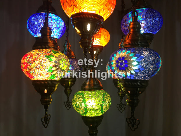 9-BALL TURKISH SULTAN MOSAIC CHANDELIER - TurkishLights.NET