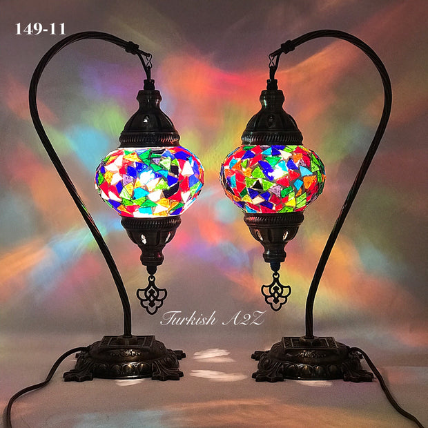 Pair of Mosaic Table  Lamp, SWAN NECK With Medium Globe , Product ID: 149 - TurkishLights.NET