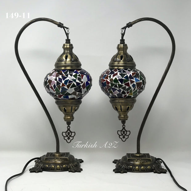 Pair of Mosaic Table  Lamp, SWAN NECK With Medium Globe , Product ID: 149 - TurkishLights.NET