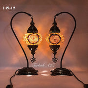 Pair of Mosaic Table  Lamp, SWAN NECK With Medium Globe , Product ID: 149 - TurkishLights.NET