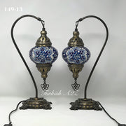 Pair of Mosaic Table  Lamp, SWAN NECK With Medium Globe , Product ID: 149 - TurkishLights.NET