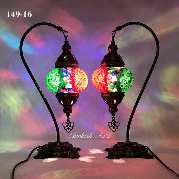 Pair of Mosaic Table  Lamp, SWAN NECK With Medium Globe , Product ID: 149 - TurkishLights.NET