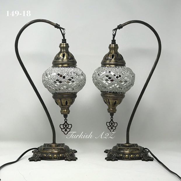 Pair of Mosaic Table  Lamp, SWAN NECK With Medium Globe , Product ID: 149 - TurkishLights.NET