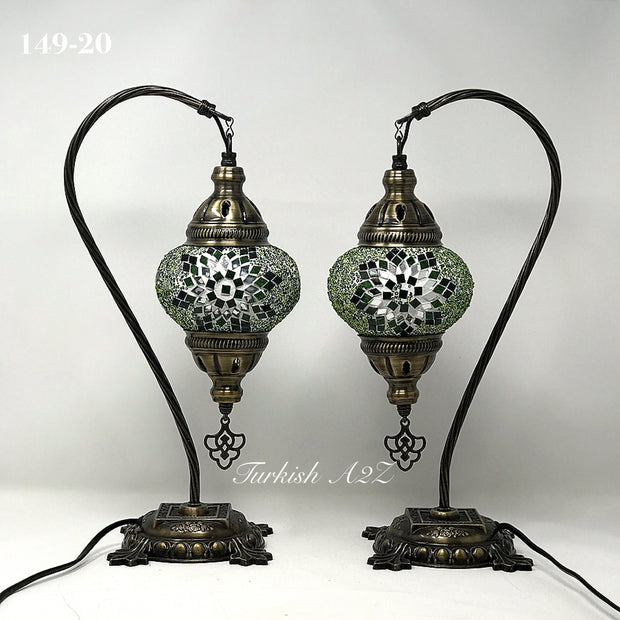 Pair of Mosaic Table  Lamp, SWAN NECK With Medium Globe , Product ID: 149 - TurkishLights.NET