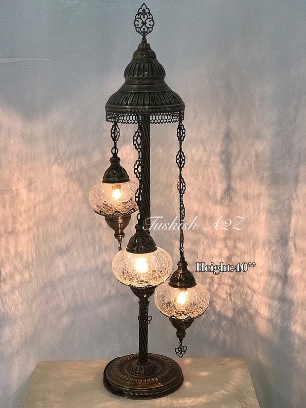 Ottoman Turkish  Mosaic Floor Lamp  With 3 Cracked Globe,ID:151 - TurkishLights.NET