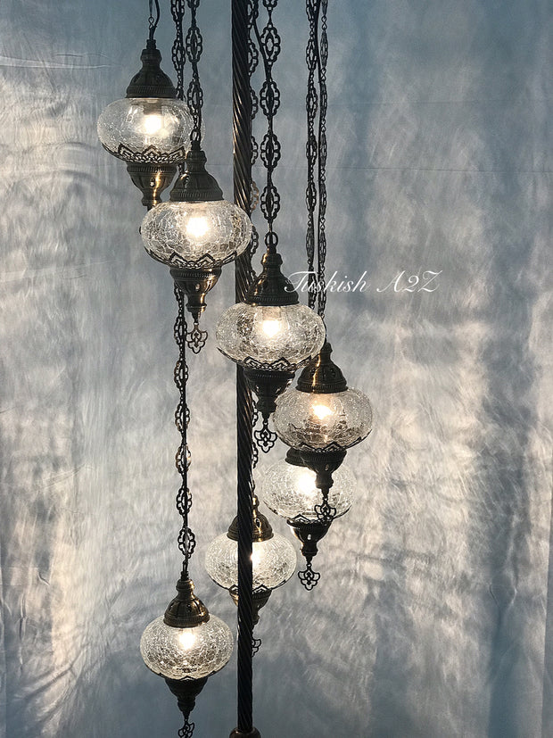 Ottoman TURKISH MOSAIC FLOOR LAMP with 7 Cracked GLOBES,ID:151 - TurkishLights.NET