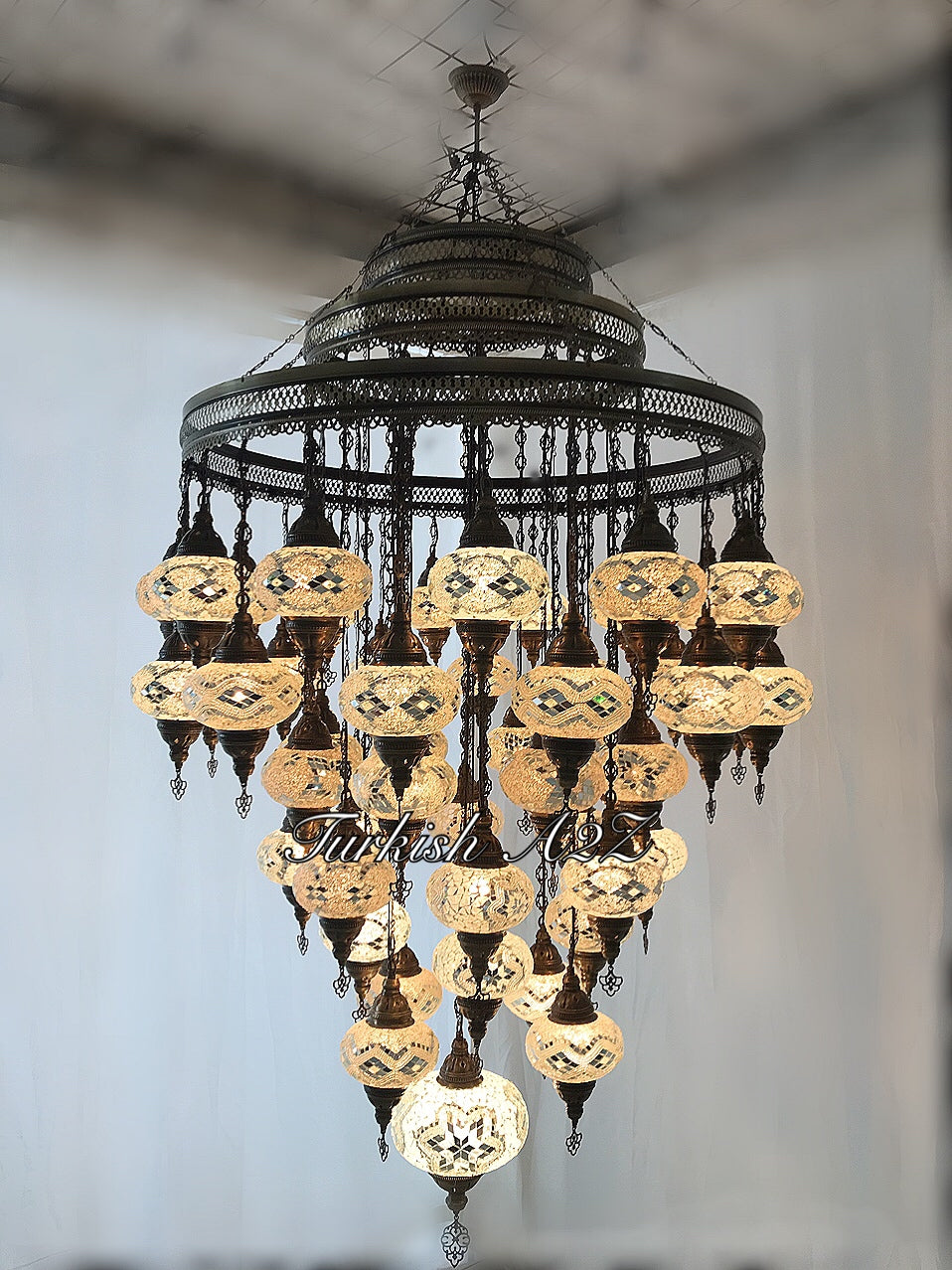 Turkish Mosaic Chandelier With 51 Large Globes ,ID: 153